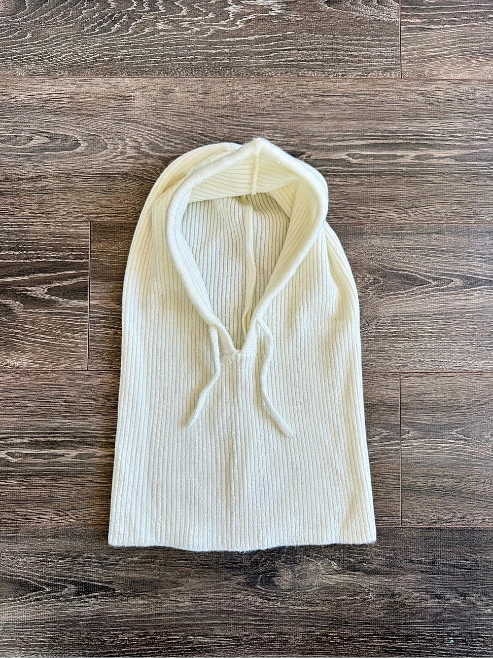Ivory Ribbed Knit Balaclava Hood Scarf